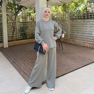 1535#Muslim Knitted Set Fall Winter Sweater and Pants Islamic Clothing Abaya