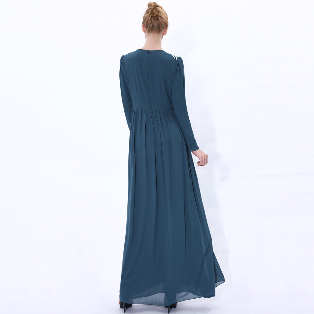 91232#Summer new dress women's chiffon two flower long muslim dress
