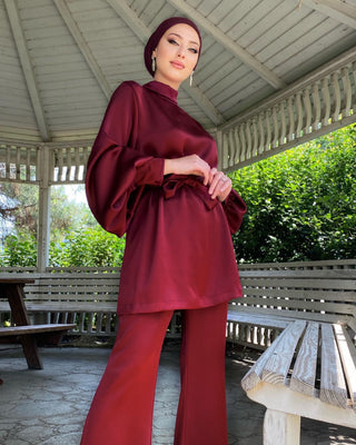 5A6F1# Modest Abaya Set for Muslim Girls Abaya Top and Pants Two Pieces Set