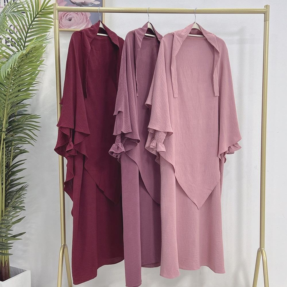 1591#&HJ907#One Layers Khimar Women Muslim Clothing Prayer Dress Two Piece Set Abaya