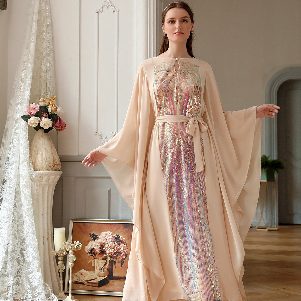BA109# Lady Elegant Plus Size Long Sleeve Muslim Women Maxi Dress