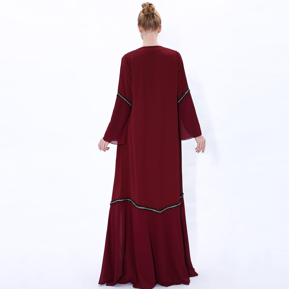 91223#Simple fashion summer long-sleeved cardigan muslim dress abaya