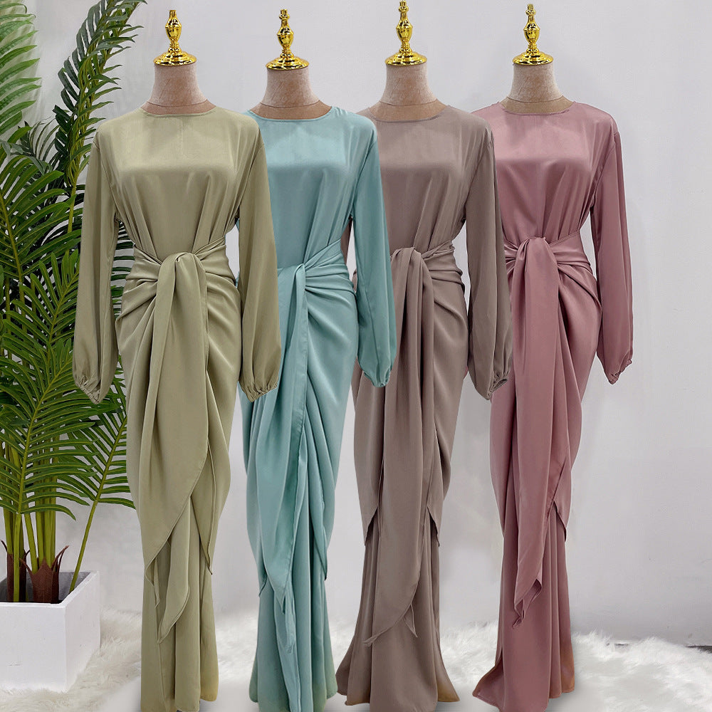 1590# 2pc Satin Abaya wrap skirt set islamic clothing modest women muslim dresses
