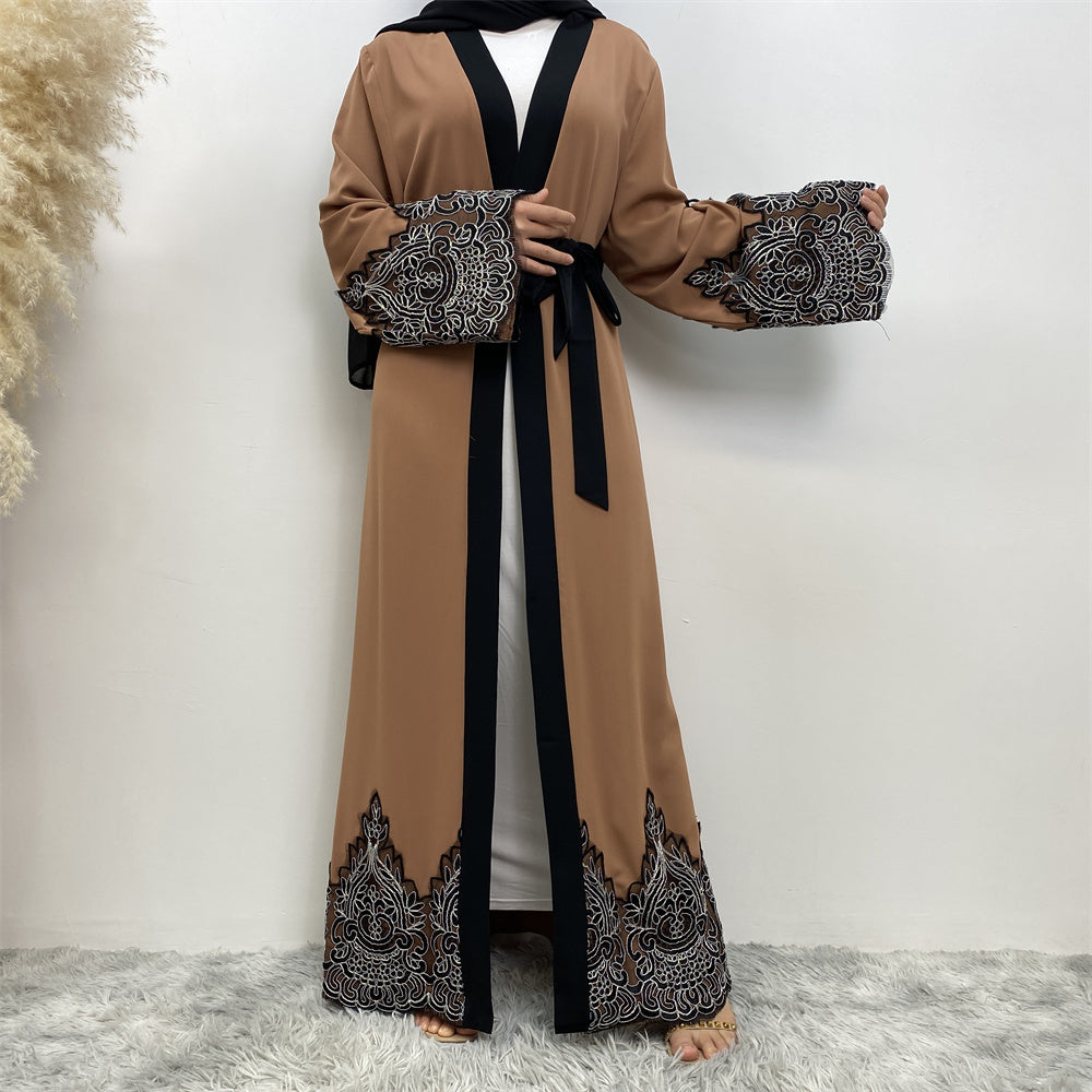 1962# new nida open abaya with silver muslim women eid fashion cardigan