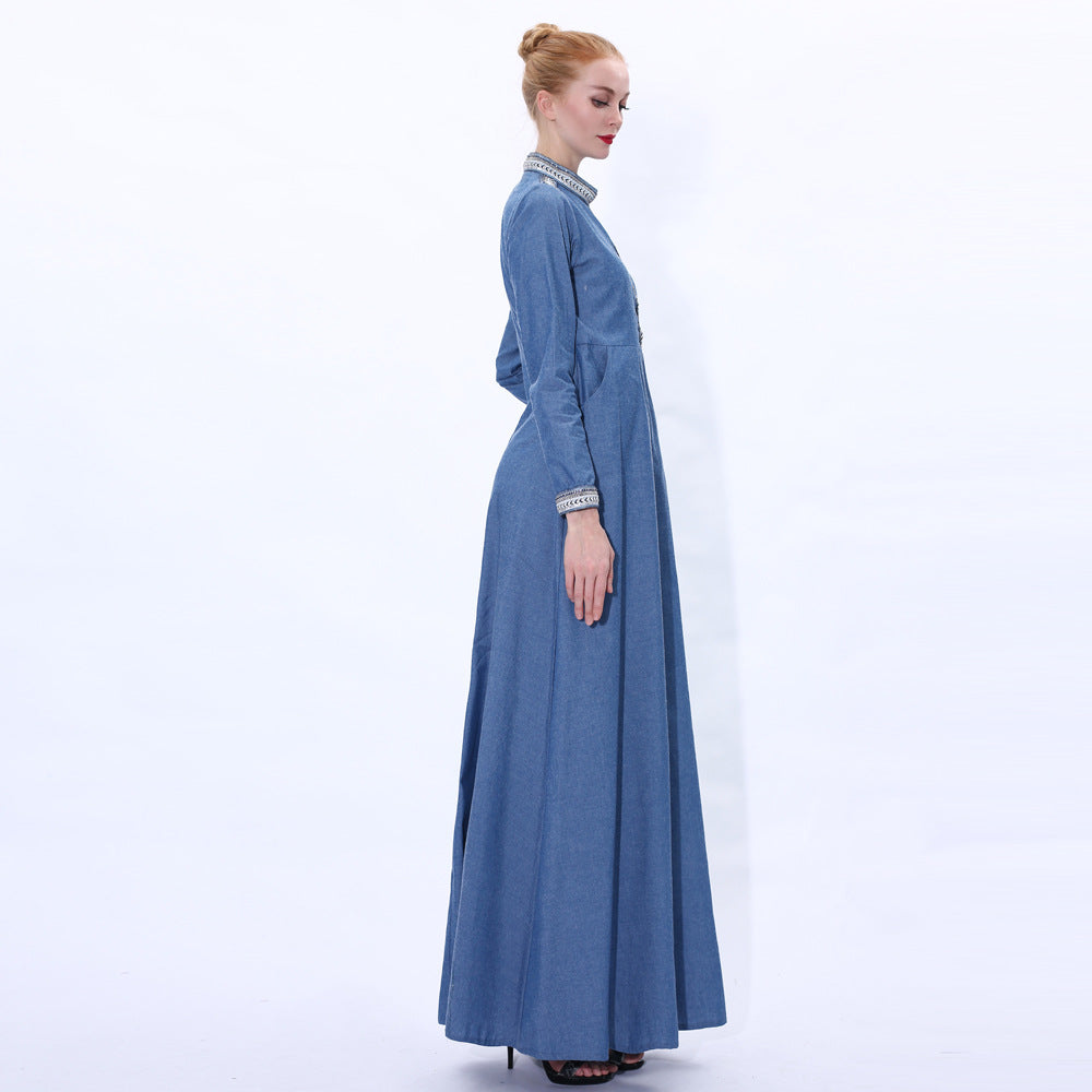 91206#New early spring women long factory denim long dress