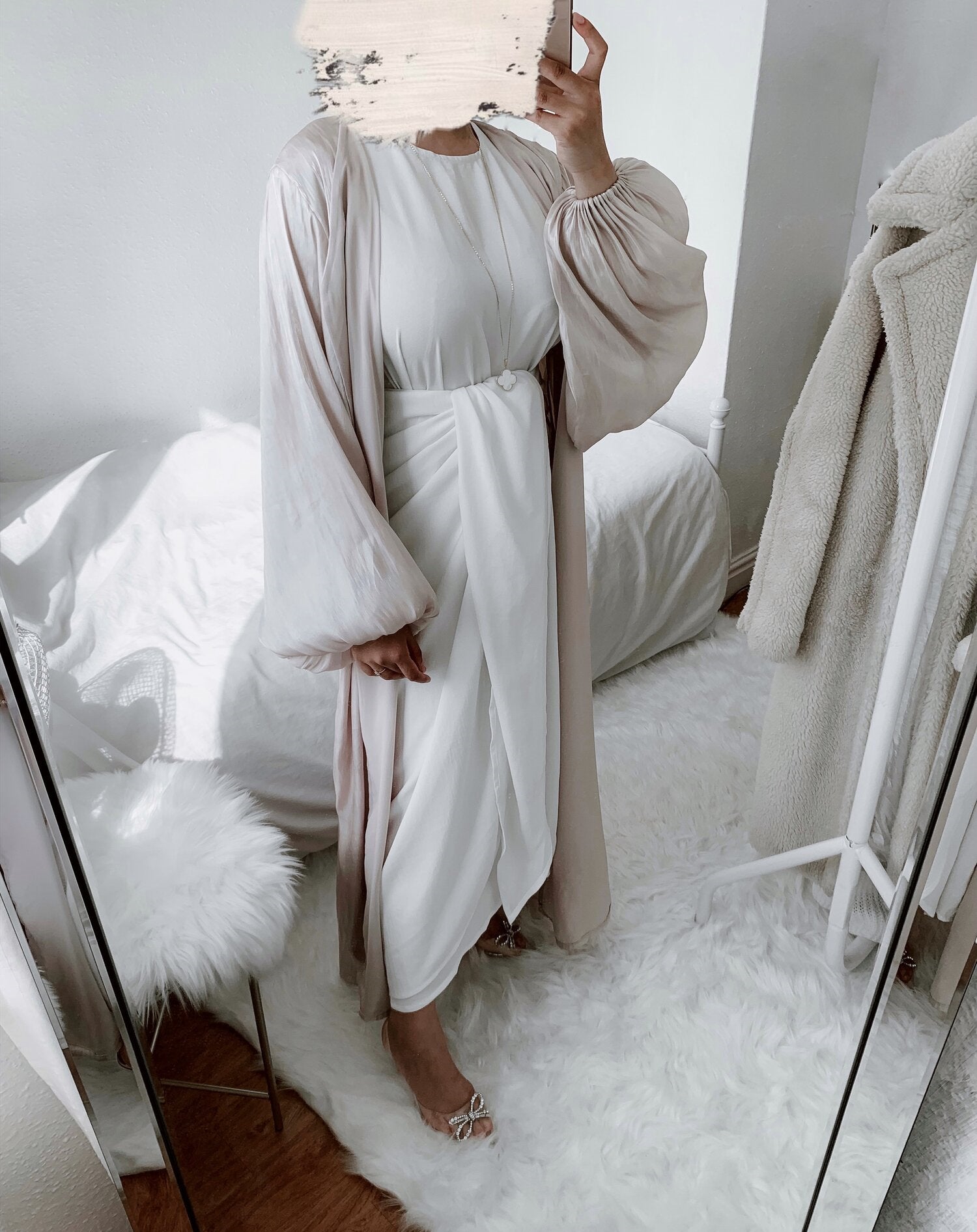 494#Wrinkle polyester muslim clothing 2pcs set long maxi abaya dress