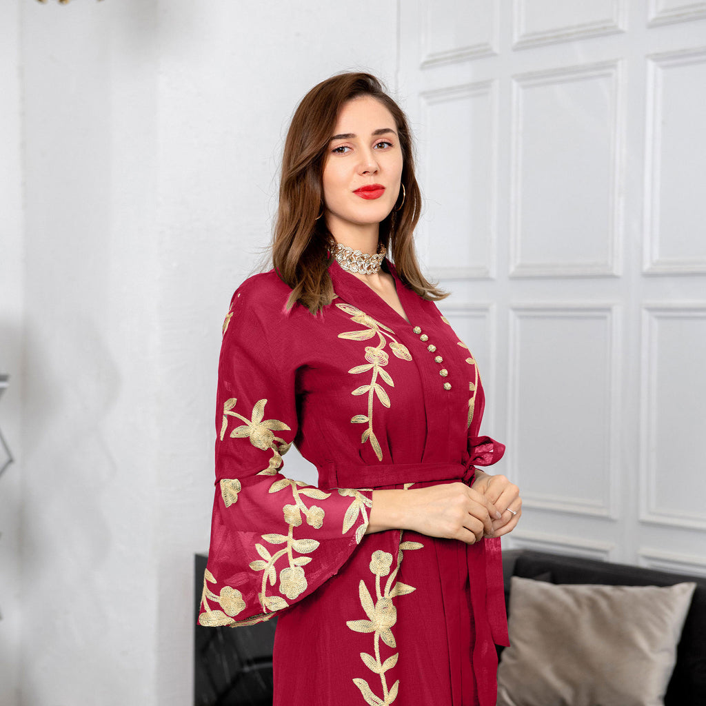 AB170#2022 new mesh embroidery long robe European evening dress Arab dress