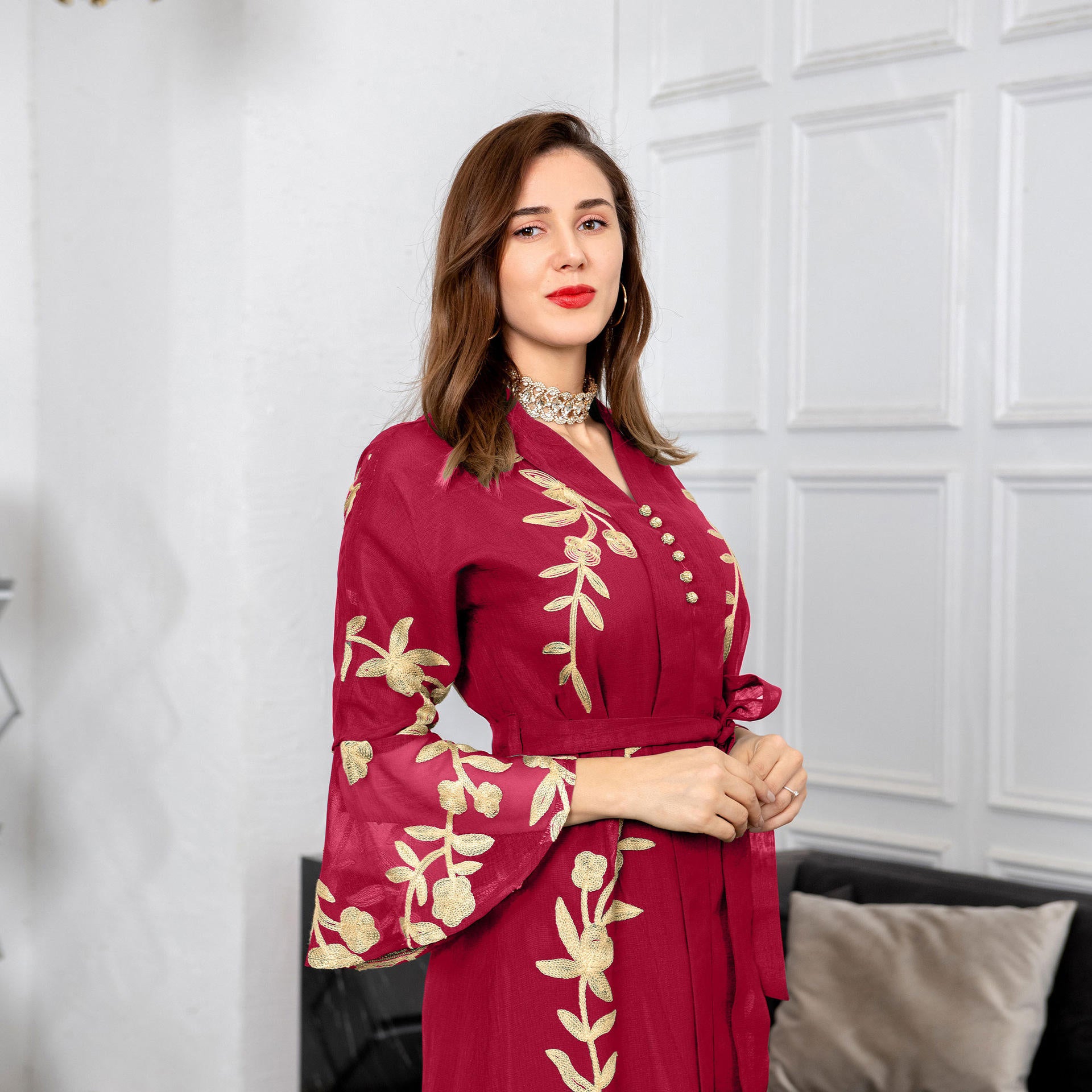 AB170#2022 new mesh embroidery long robe European evening dress Arab dress