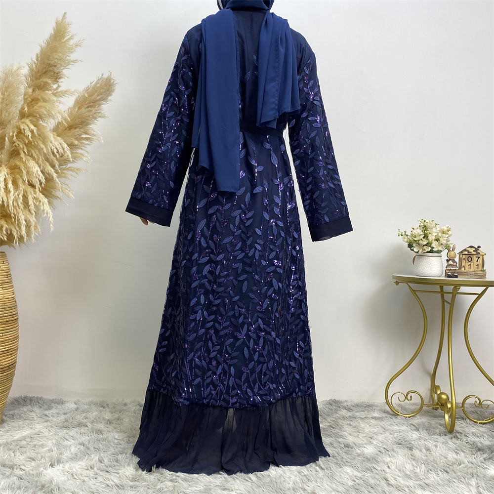 711#Sequins black abayas long robe for muslim women