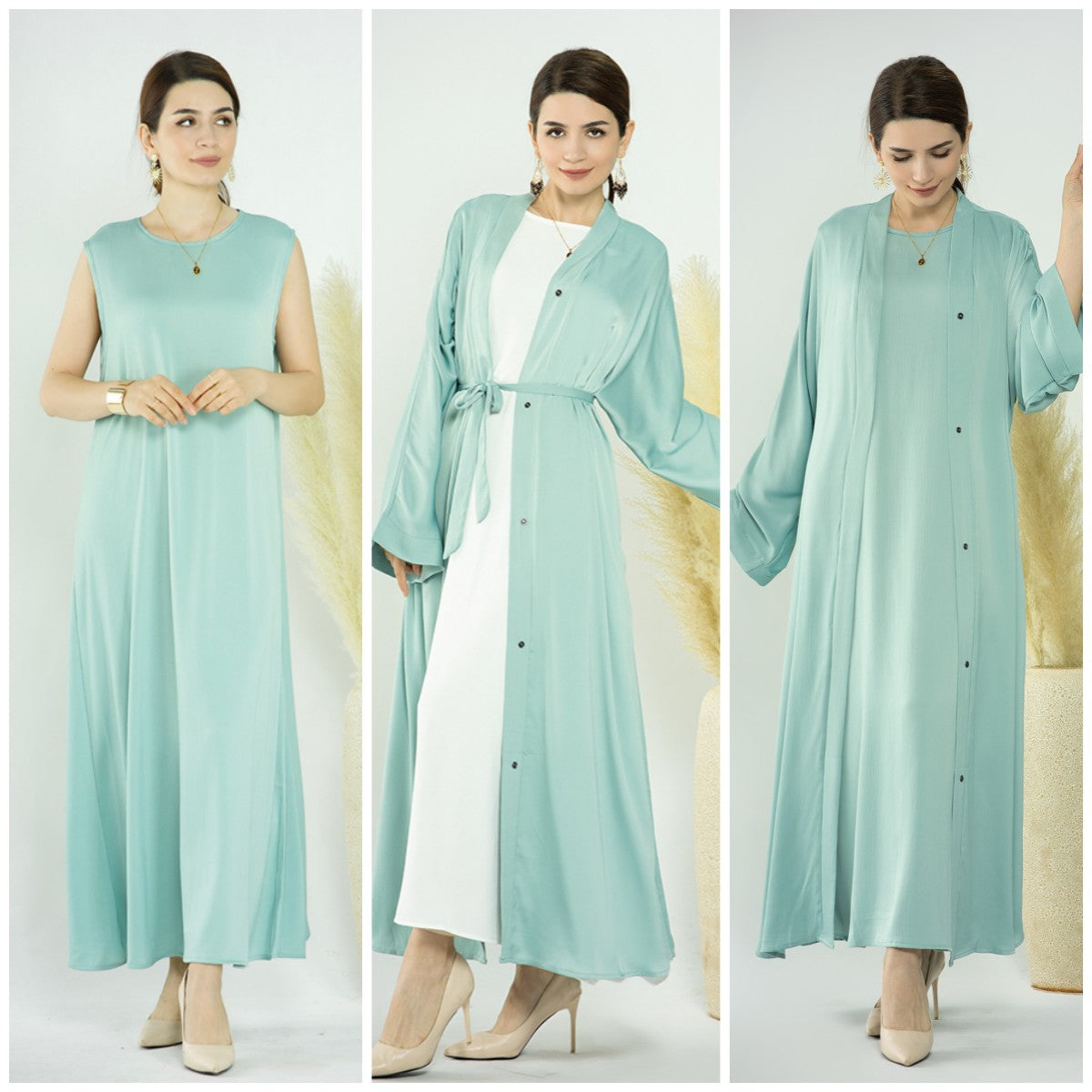 1582&1584#Slip Dress Inner Basic Sleeveless Maix Dress & Satin Abaya Islamic Clothing