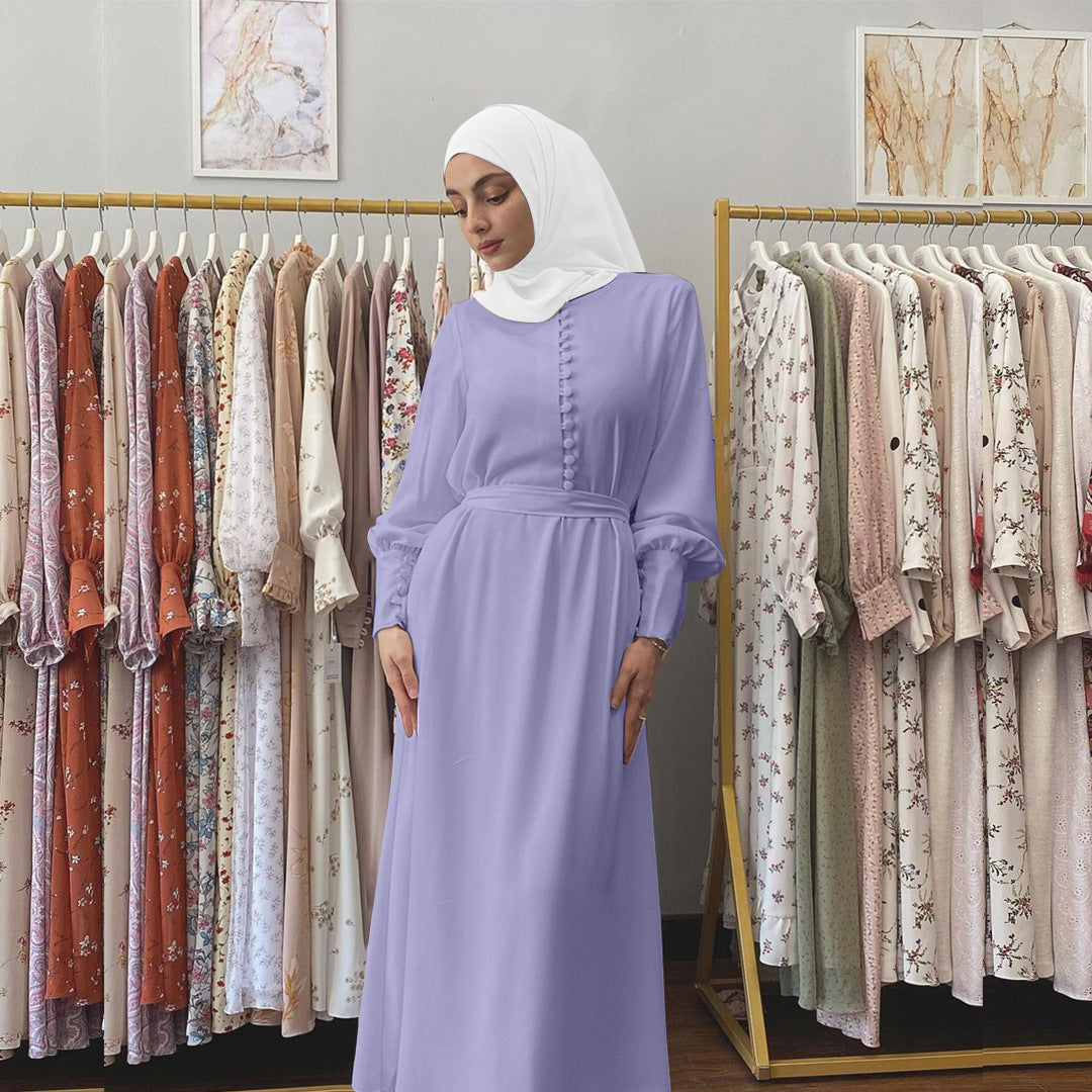 1458# Two Layers Heavy Chiffon Maxi Islamic Dress with Buttons