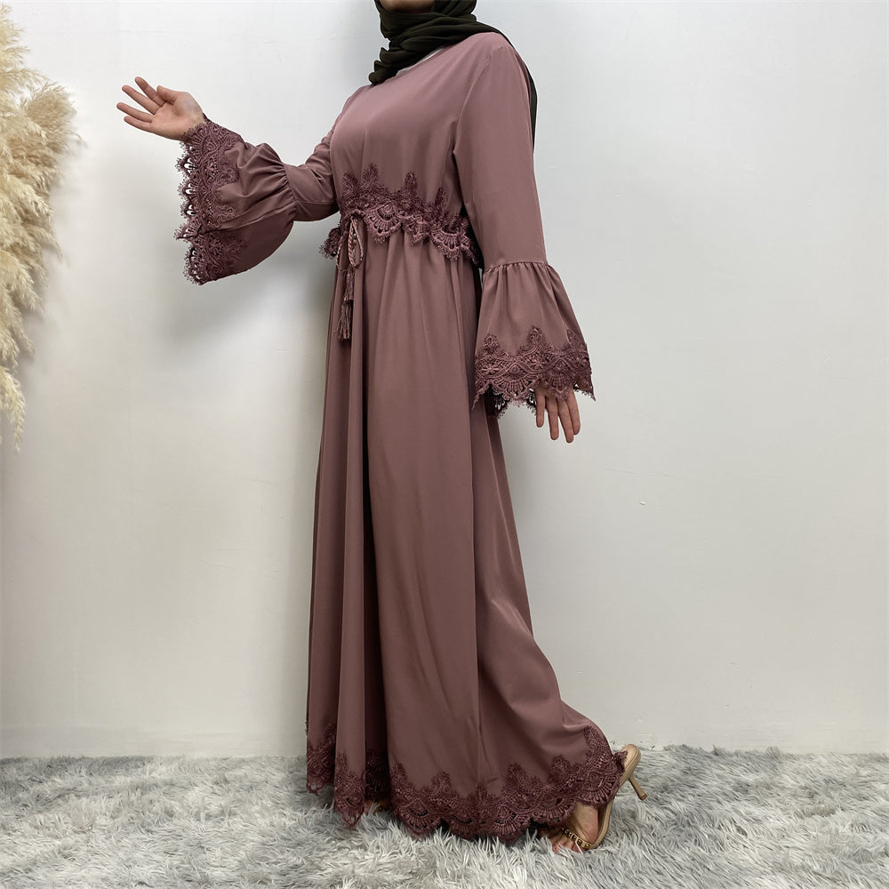 16001# closed abaya long sleeve modesty women a-line fashion dresses for eid 2 colors