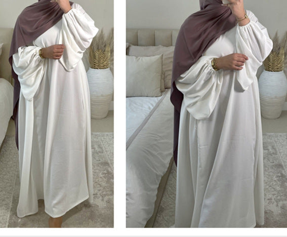 1500#Winkle Polyester Maxi Dress Traditional Muslim Women Long Abaya