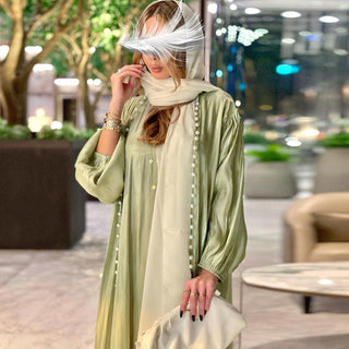 1587#On Sale 2023 Latest Muslim Girls Abaya Islamic Clothing Shining Abaya 2PCS Set Modest Dresses