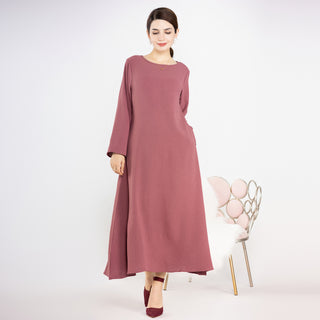 1593#On Sale Solid Color Long Sleeve Islamic Clothing Modest Closed Abaya Dress