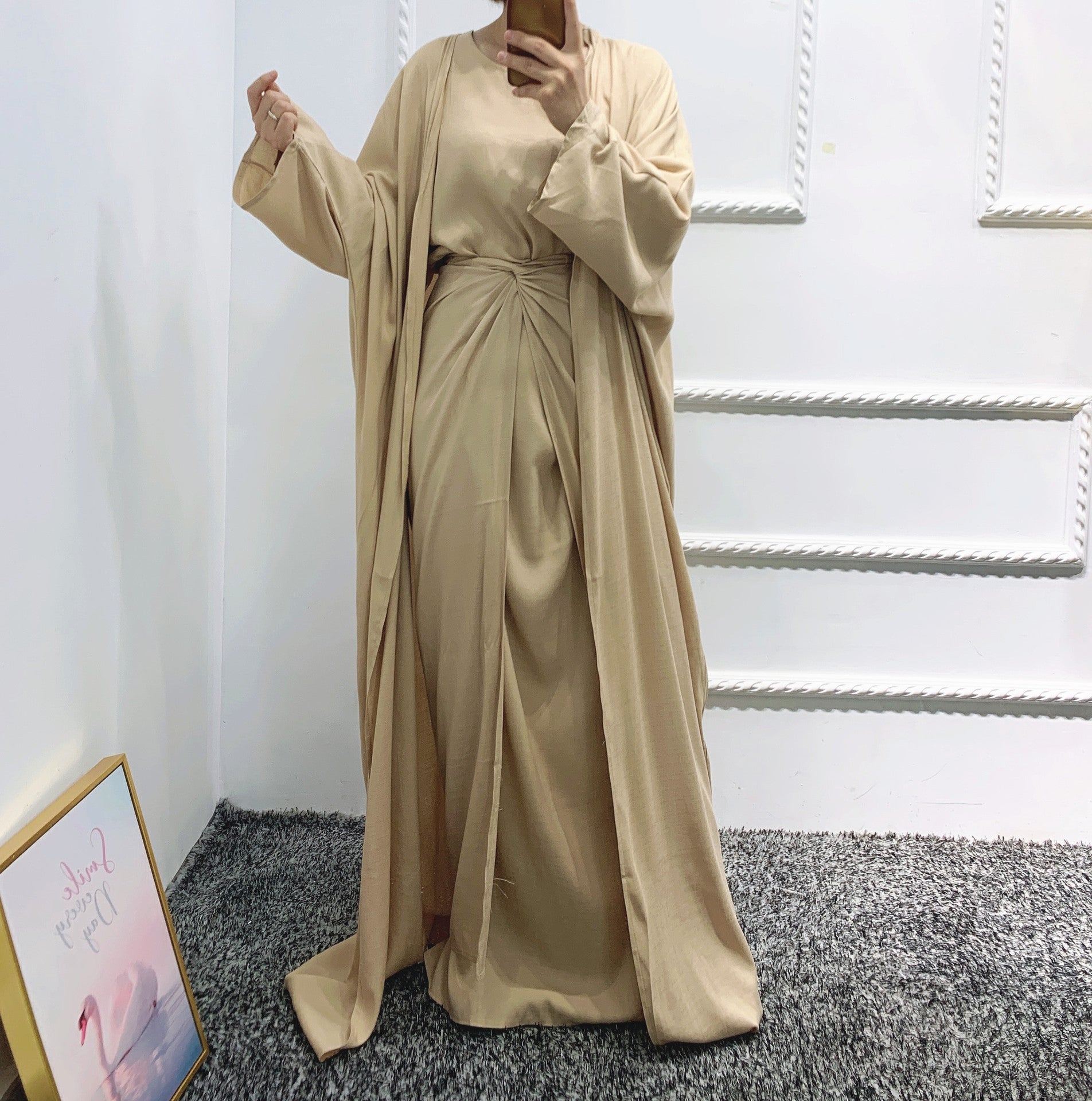 1452#3pcs Set kimono open Cardigan Islamic Clothing Muslim Dress