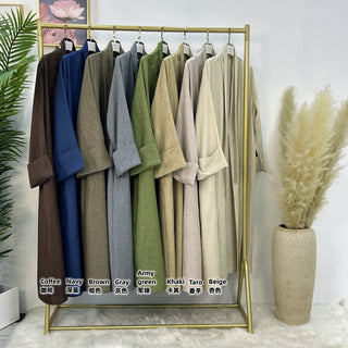 1573+1574#New EID Islamic Clothing Linen Solid Color Open Abaya