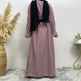 892#With Buttons Sleeves With White Line Cardigan Muslim Open Abaya