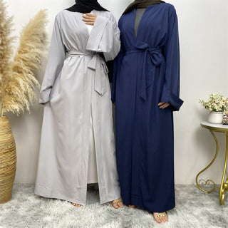 763#Simple Solid Color With Pockets Casual Daily Women Open Abaya