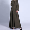 G1306#New loose waist dress solid color with sleeves