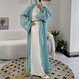 1530#Hot Selling Muslin Women Muslim Abaya Dress With Diamonds Decoration Open Front Abaya