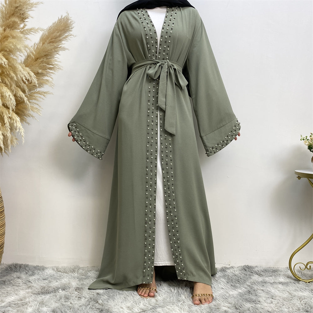 838#Hot sale pearl high quality crepe abayas islamic clothing