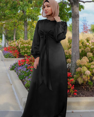 1433#Fancy women  muslim dresses long sleeves maxi satin dress abaya