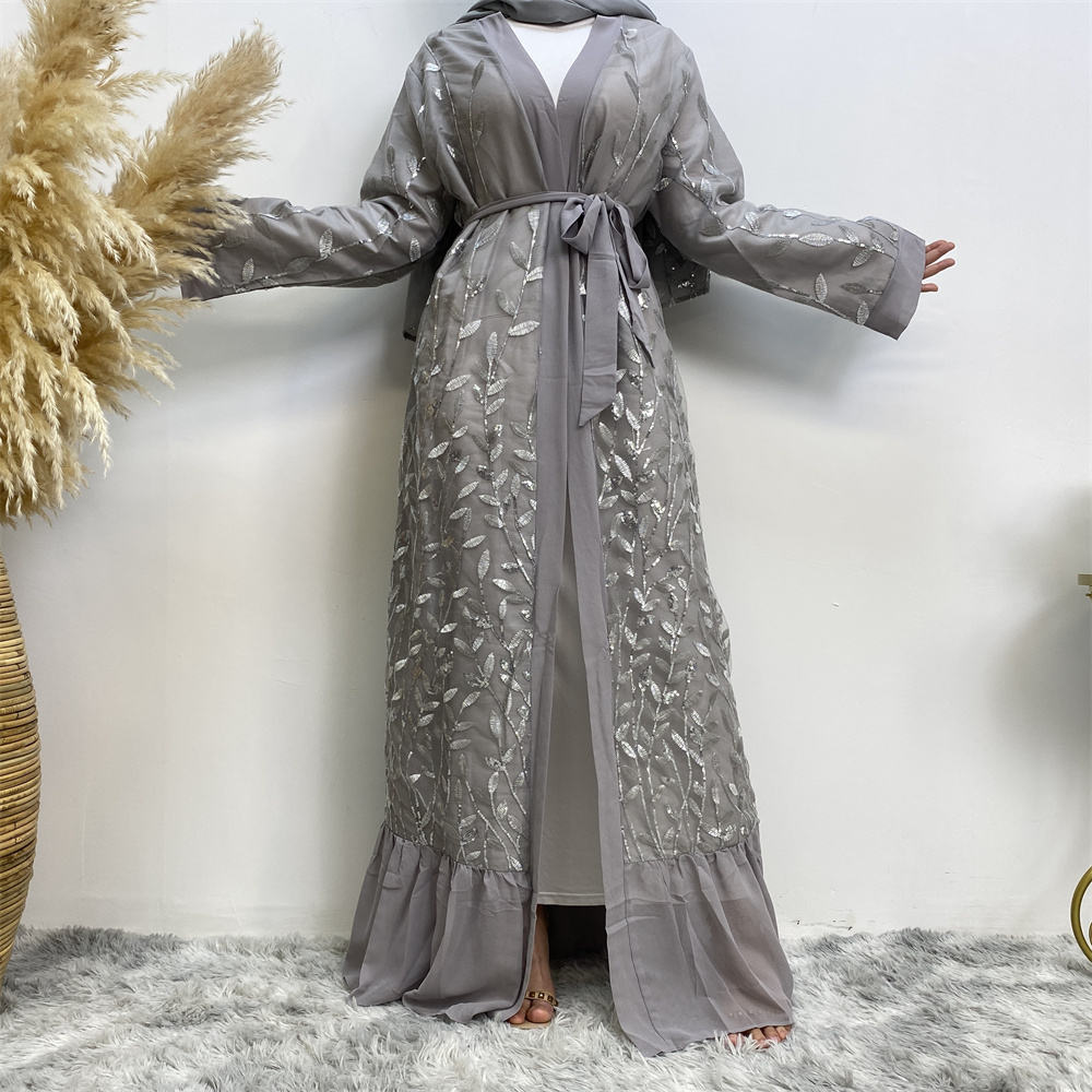 711#Sequins black abayas long robe for muslim women