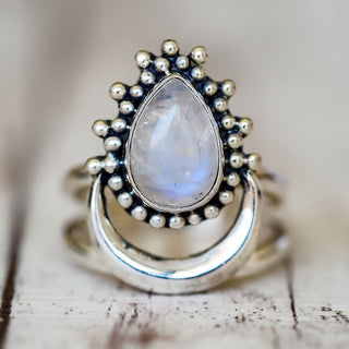 R12#Moonstone Rings 925 Silver Women's Vintage Punk Jewelry Ring Unique  Gift