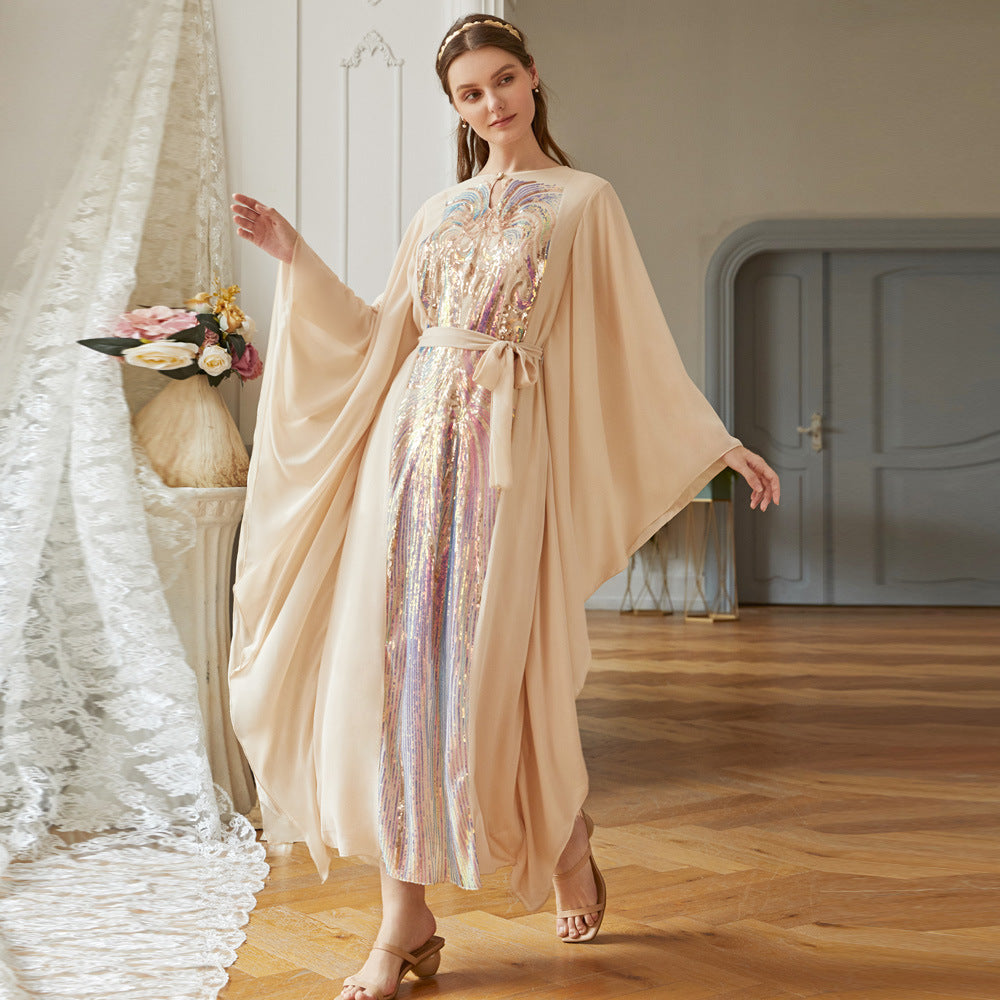 BA109# Lady Elegant Plus Size Long Sleeve Muslim Women Maxi Dress