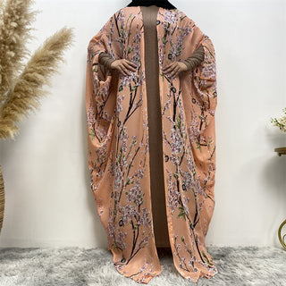 610#Summer lightweight pretty floral long robe chiffon sleeveless open abaya