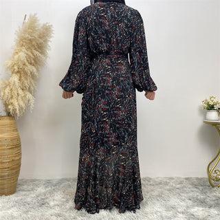 6669# Latest Design Muslim Girls Dress Floral Chiffon Abaya Women Muslim Dress