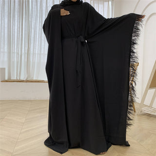 6317#Feather Sleeves Prayer Dress Eid  Women Modest Khimar Hijab Abaya