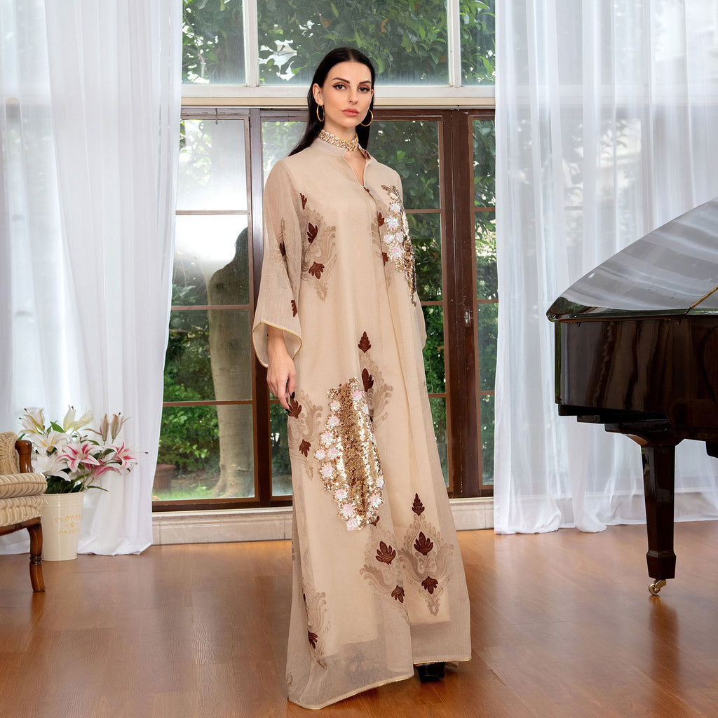 AB162#Middle East Women's Muslim Evening Dress Sequin Embroidered Dress