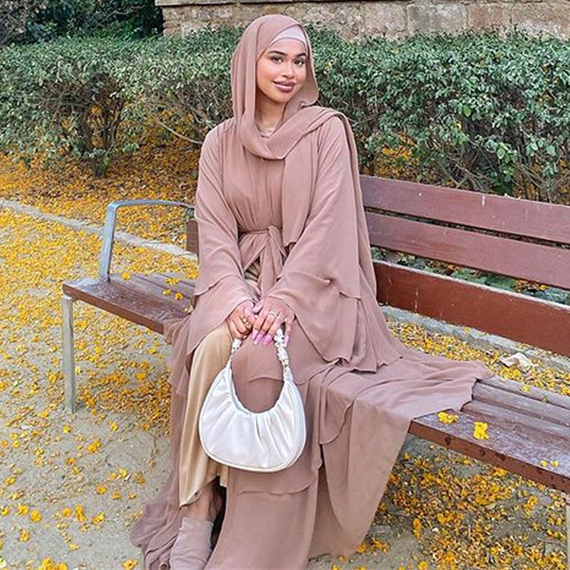 896# Best seller 3 layered chiffon open abaya cardigan
