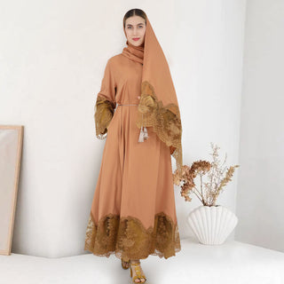 1575#Modest Abaya Dubai Abaya Muslim Dress With Lace Scarf Elegant Ladies Abaya