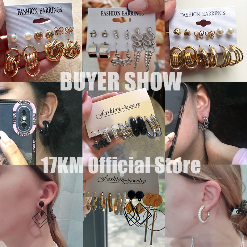 E9#Acrylic Pearl Gold Plated Earrings Circle Hoop Dangle Earrings for Women