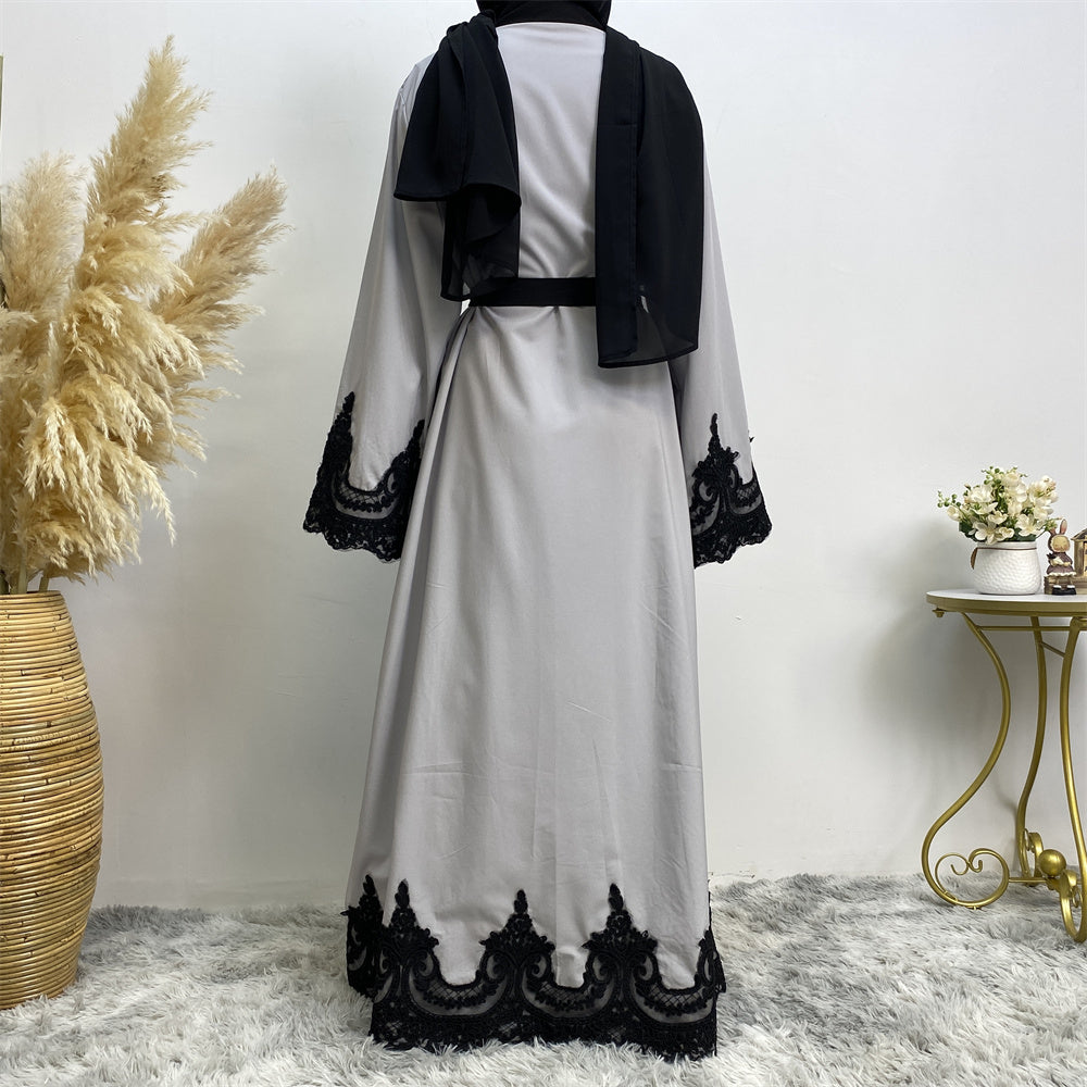 545#Black lace on cuff dubai abayas islamic clothing for women