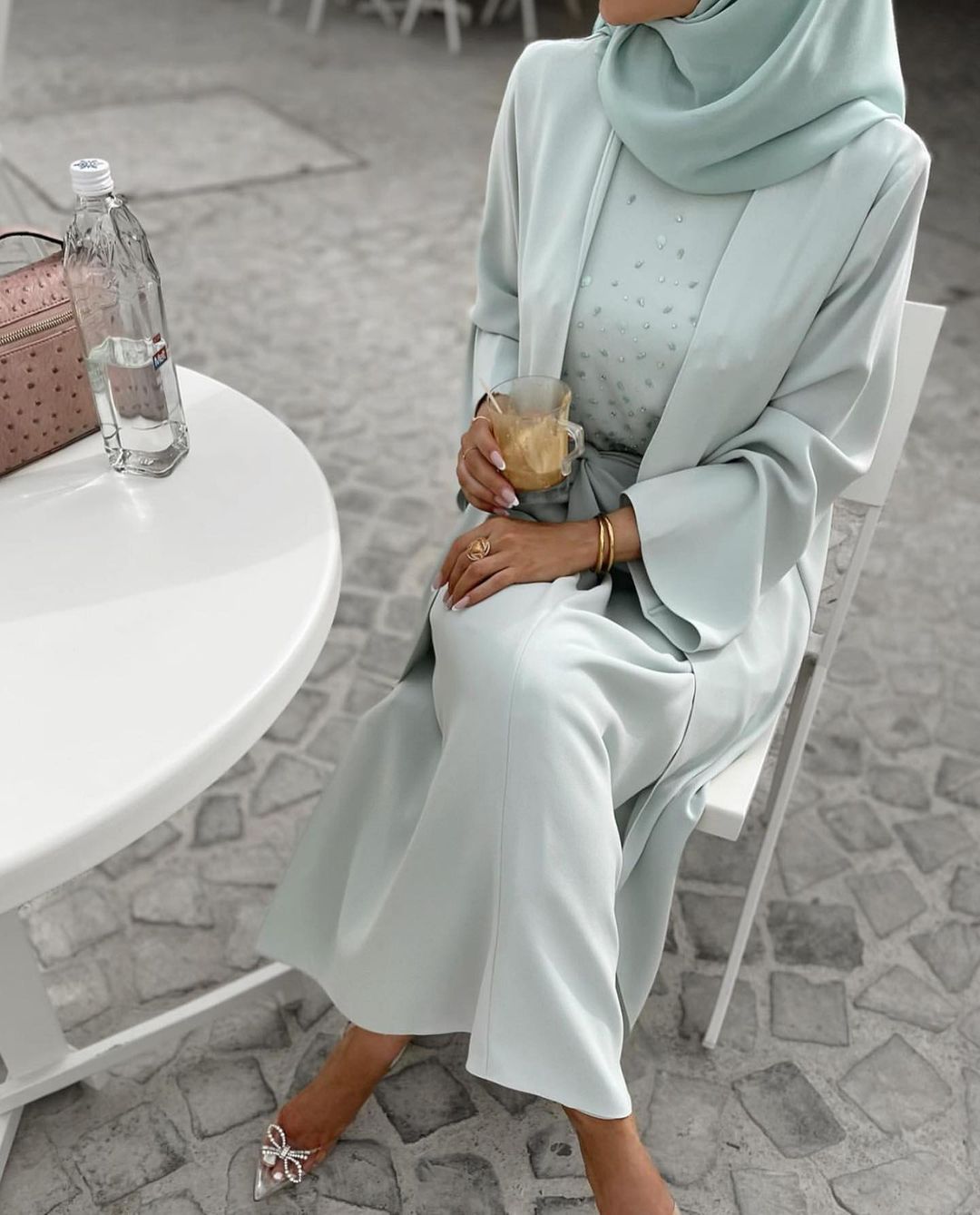 1506#3pcs Set Kimono Muslim Matching Outfit Cardigan Dress Wrap Skirt Set
