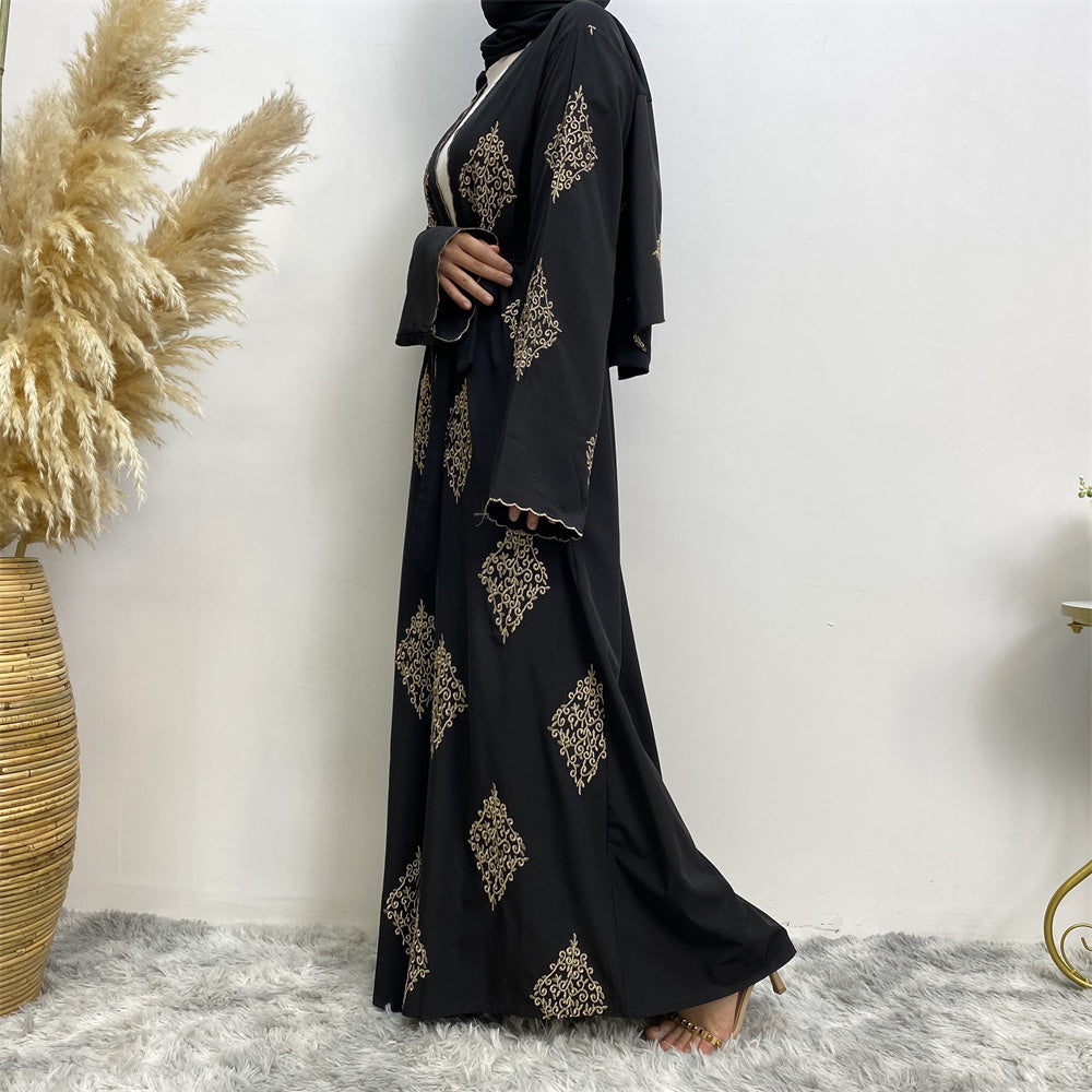 799#Fashion gold embroidered open abaya