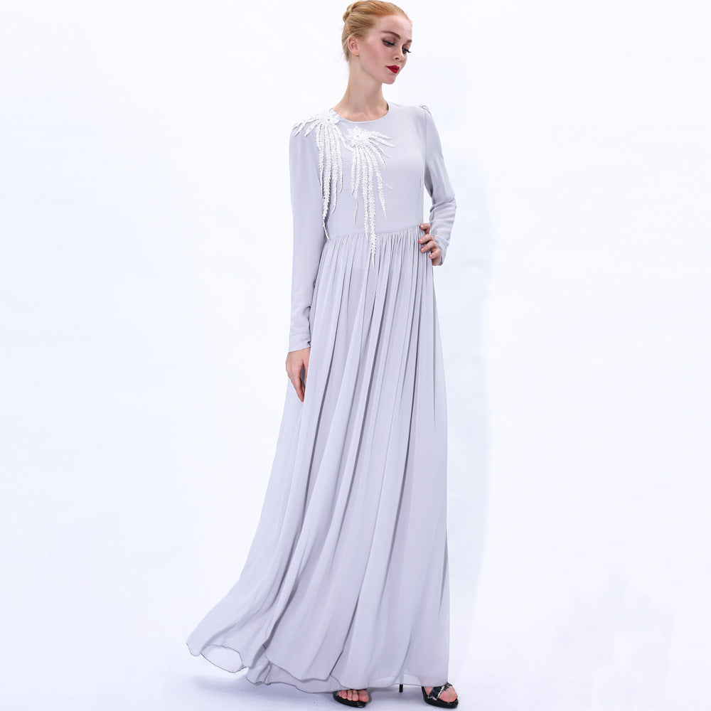 91232#Summer new dress women's chiffon two flower long muslim dress