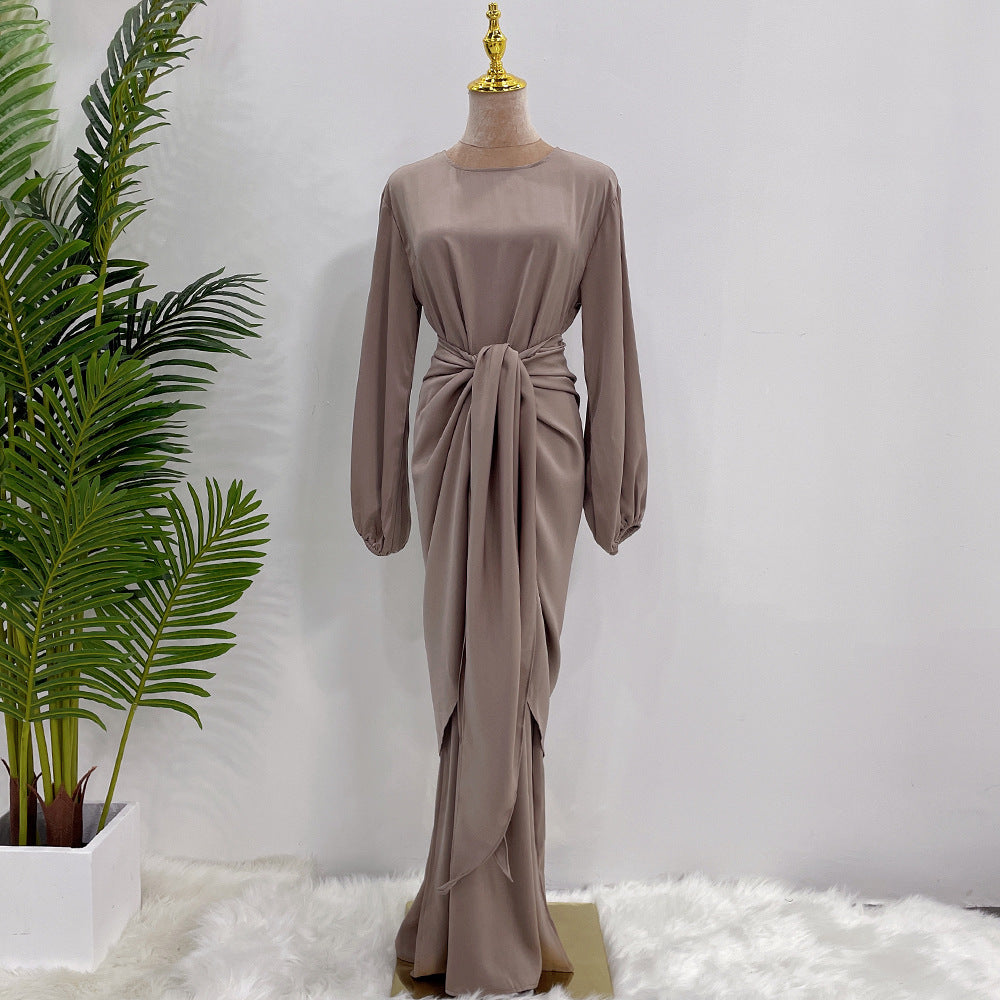 1590# 2pc Satin Abaya wrap skirt set islamic clothing modest women muslim dresses