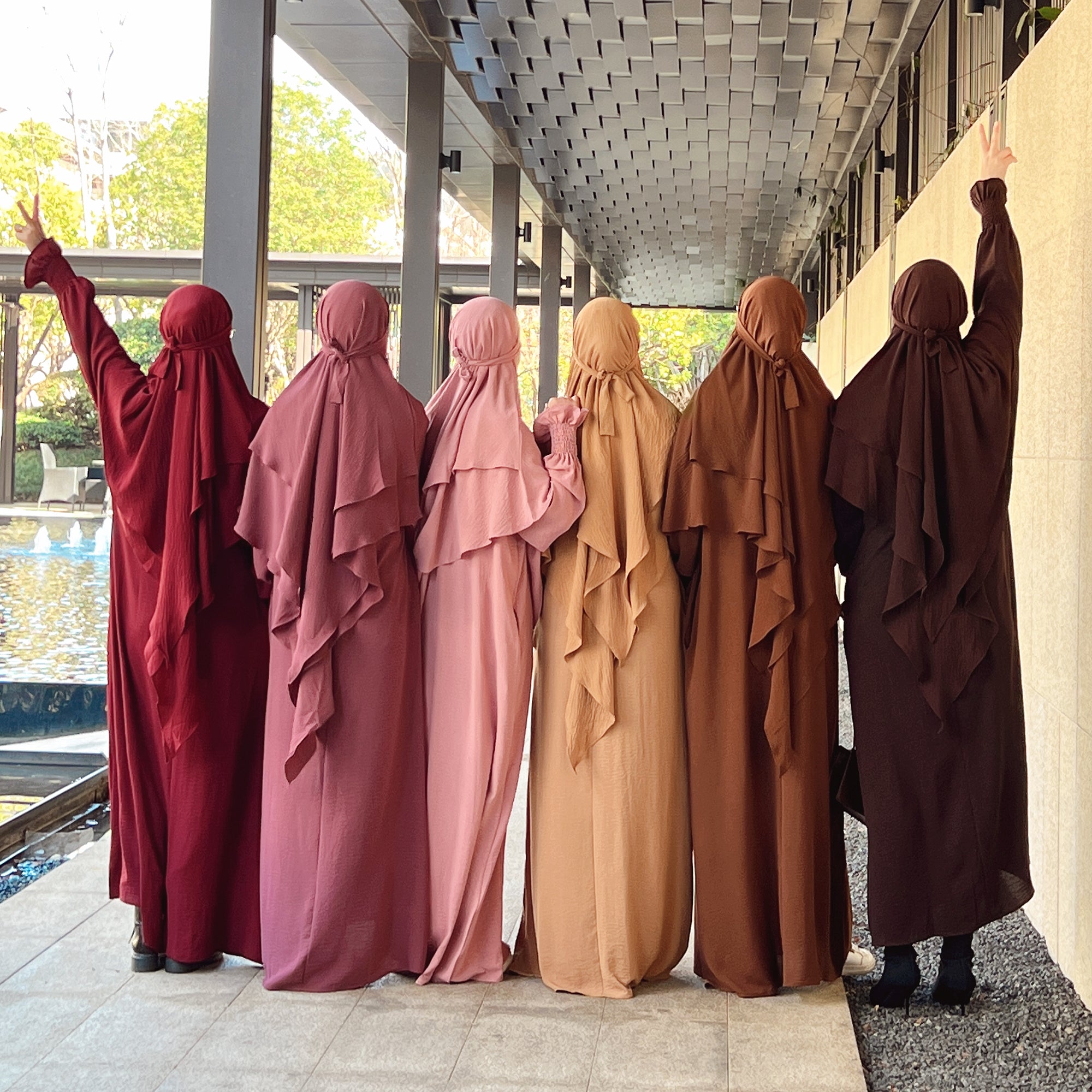 1591#&HJ908#Two Layers Khimar Women Muslim Clothing Hijab Jilbab_Prayer Dress Two Piece Set Abaya