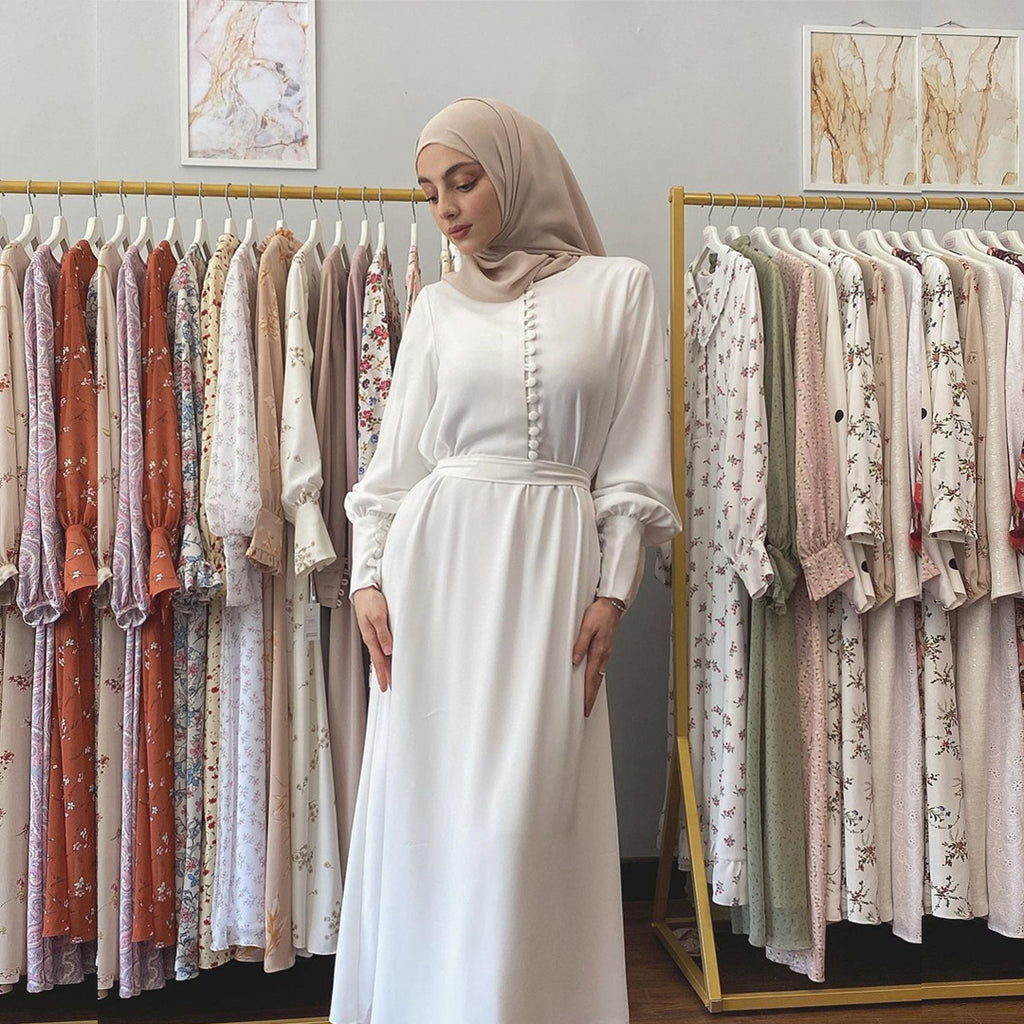1458# Two Layers Heavy Chiffon Maxi Islamic Dress with Buttons