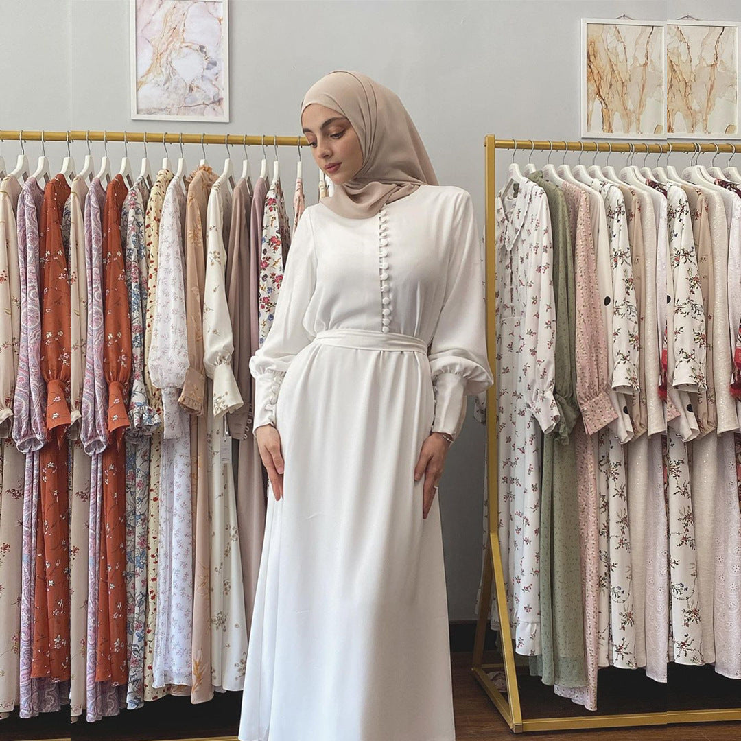 1458# Two Layers Heavy Chiffon Maxi Islamic Dress with Buttons