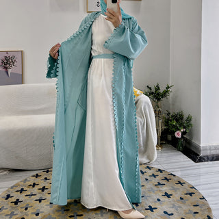 1530#Hot Selling Muslin Women Muslim Abaya Dress With Diamonds Decoration Open Front Abaya