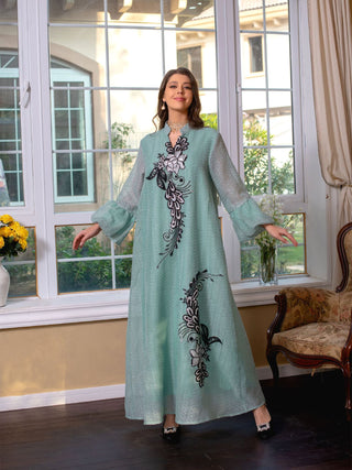 AB268#Middle East Abaya Muslim Ethnic Style Dubai Morocco Embroidery Doris Abaya Dress