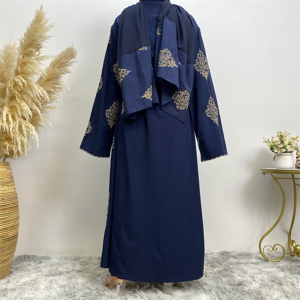 799#Fashion gold embroidered open abaya