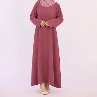 1593#On Sale Solid Color Long Sleeve Islamic Clothing Modest Closed Abaya Dress