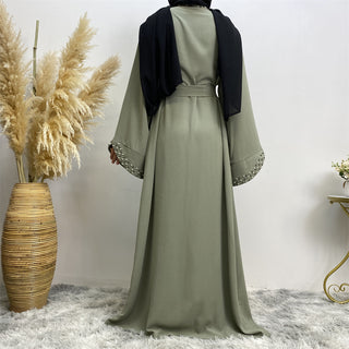 838#Hot sale pearl high quality crepe abayas islamic clothing